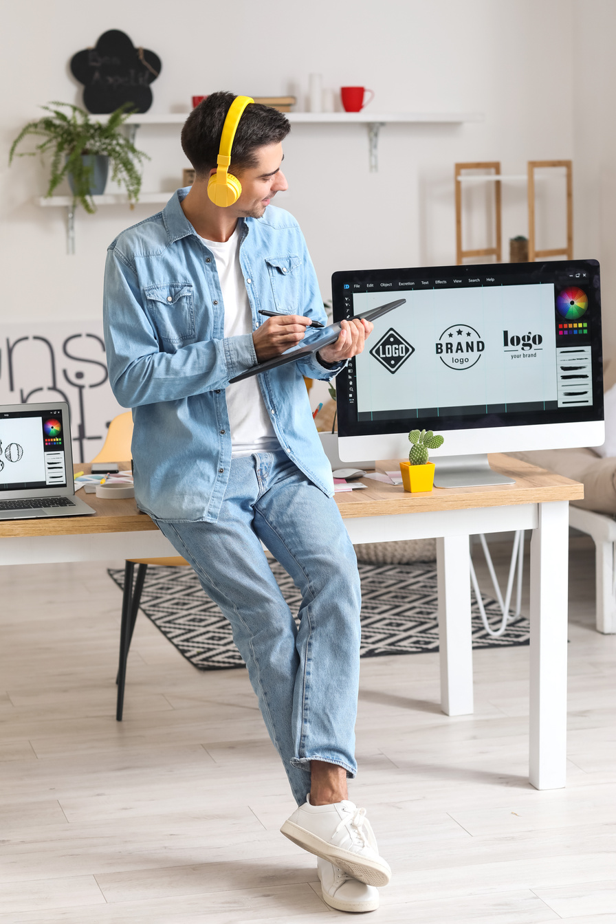 Graphic Designer Working in Office